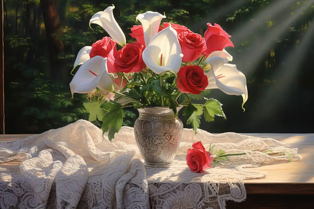 Buchet crini și trandafiri: eleganță și frumusețe într-un aranjament floral